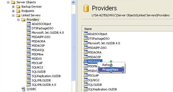 Sql Server 2005 Add Linked Server Provider