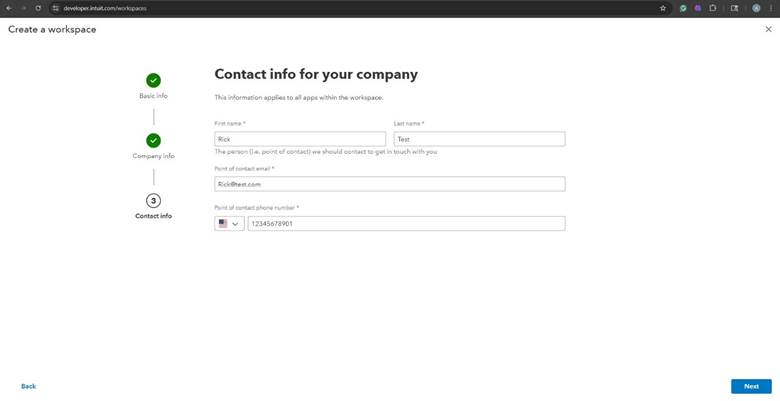 Contact info screen