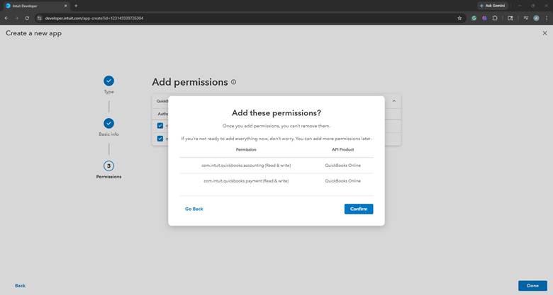Confirm app creation