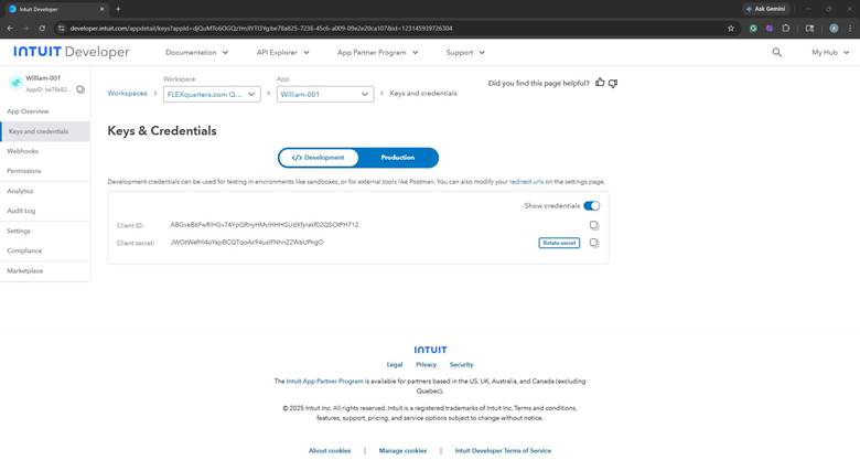 Show development credentials