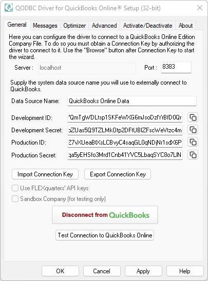 QODBC Configuration Production